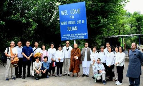 Buddhist monk from Thailand visited the world heritage site of Jaulian at Haripur